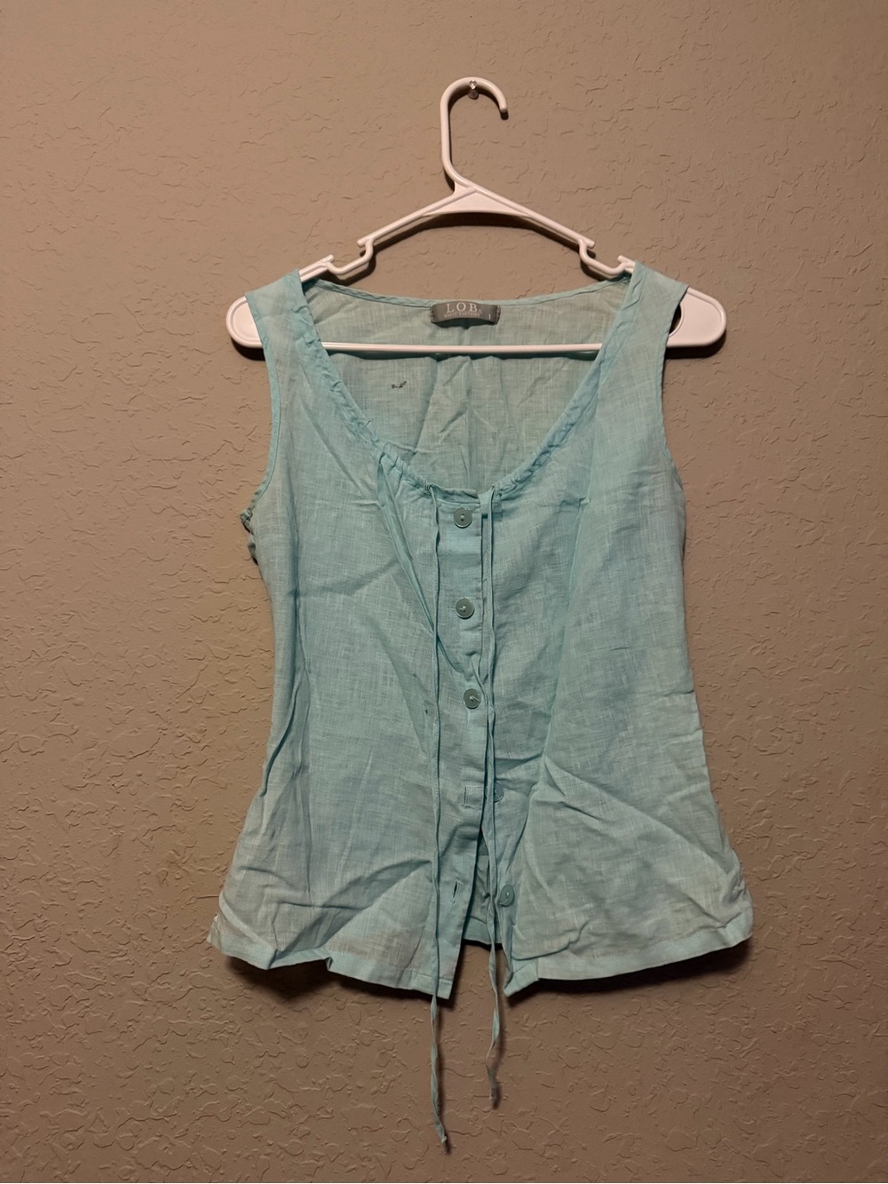 Light Aqua Button-Front Sleeveless Camisole with Tie Detail